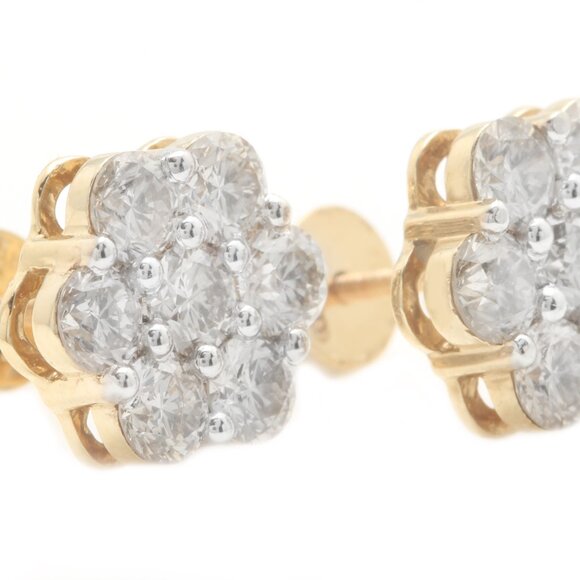 2.60 Carat Natural Diamonds in 14k Solid Yellow Gold Screw Back Stud Earrings - Picture 2 of 5